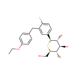 CCOc1ccc(Cc2cc([C@@H]3S[C@H](CO)[C@@H](O)[C@H](O)[C@H]3O)ccc2F)cc1 ZINC000049112794