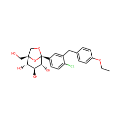 CCOc1ccc(Cc2cc([C@]34OC[C@](CO)(O3)[C@@H](O)[C@H](O)[C@H]4O)ccc2Cl)cc1 ZINC000068197809