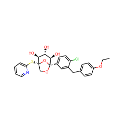 CCOc1ccc(Cc2cc([C@]34OC[C@](Sc5ccccn5)(O3)[C@@H](O)[C@H](O)[C@H]4O)ccc2Cl)cc1 ZINC001772625278