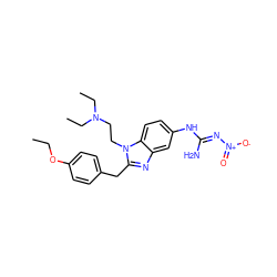 CCOc1ccc(Cc2nc3cc(N/C(N)=N/[N+](=O)[O-])ccc3n2CCN(CC)CC)cc1 ZINC000034875296