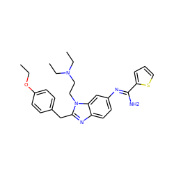 CCOc1ccc(Cc2nc3ccc(/N=C(\N)c4cccs4)cc3n2CCN(CC)CC)cc1 ZINC000034874710