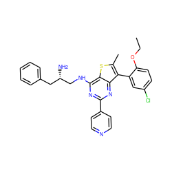 CCOc1ccc(Cl)cc1-c1c(C)sc2c(NC[C@@H](N)Cc3ccccc3)nc(-c3ccncc3)nc12 ZINC000223688273