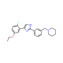 CCOc1ccc(F)c(-c2c[nH]c(-c3cccc(CN4CCCCC4)c3)n2)c1 ZINC000066058880