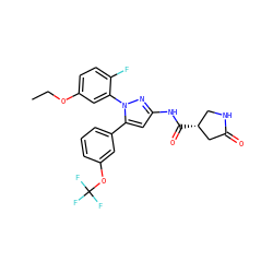 CCOc1ccc(F)c(-n2nc(NC(=O)[C@@H]3CNC(=O)C3)cc2-c2cccc(OC(F)(F)F)c2)c1 ZINC000169707419