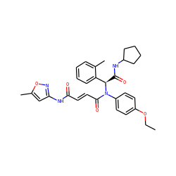 CCOc1ccc(N(C(=O)/C=C/C(=O)Nc2cc(C)on2)[C@H](C(=O)NC2CCCC2)c2ccccc2C)cc1 ZINC000008672506