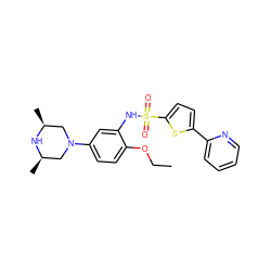 CCOc1ccc(N2C[C@H](C)N[C@H](C)C2)cc1NS(=O)(=O)c1ccc(-c2ccccn2)s1 ZINC000029124775