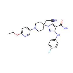 CCOc1ccc(N2CCC(CC#N)(n3cc(C(N)=O)c(Nc4ccc(F)cc4)n3)CC2)cn1 ZINC000204951196