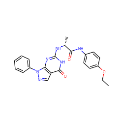 CCOc1ccc(NC(=O)[C@@H](C)Nc2nc3c(cnn3-c3ccccc3)c(=O)[nH]2)cc1 ZINC000095576858