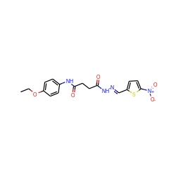 CCOc1ccc(NC(=O)CCC(=O)N/N=C/c2ccc([N+](=O)[O-])s2)cc1 ZINC000001858037