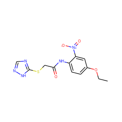 CCOc1ccc(NC(=O)CSc2ncn[nH]2)c([N+](=O)[O-])c1 ZINC000008691211