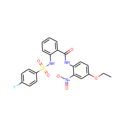 CCOc1ccc(NC(=O)c2ccccc2NS(=O)(=O)c2ccc(F)cc2)c([N+](=O)[O-])c1 ZINC000008684394