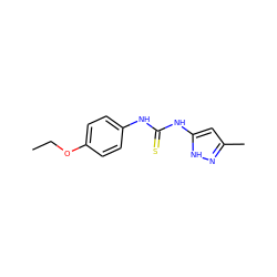 CCOc1ccc(NC(=S)Nc2cc(C)n[nH]2)cc1 ZINC000013543666