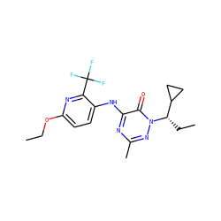 CCOc1ccc(Nc2nc(C)nn([C@@H](CC)C3CC3)c2=O)c(C(F)(F)F)n1 ZINC000049036742