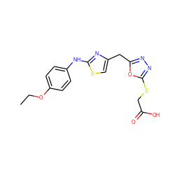 CCOc1ccc(Nc2nc(Cc3nnc(SCC(=O)O)o3)cs2)cc1 ZINC000004217402