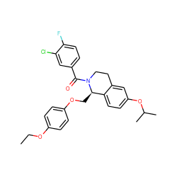 CCOc1ccc(OC[C@@H]2c3ccc(OC(C)C)cc3CCN2C(=O)c2ccc(F)c(Cl)c2)cc1 ZINC001772622649