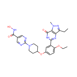 CCOc1ccc(OC2CCN(c3ncc(C(=O)NO)cn3)CC2)cc1-c1nc2c(CC)nn(C)c2c(=O)[nH]1 ZINC001772581698