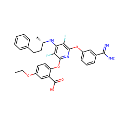 CCOc1ccc(Oc2nc(Oc3cccc(C(=N)N)c3)c(F)c(N[C@@H](C)CCc3ccccc3)c2F)c(C(=O)O)c1 ZINC000028523601