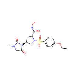 CCOc1ccc(S(=O)(=O)N2C[C@@H](N3C(=O)CN(C)C3=O)C[C@@H]2C(=O)NO)cc1 ZINC000013835758