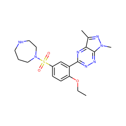 CCOc1ccc(S(=O)(=O)N2CCCNCC2)cc1-c1nnc2c(n1)c(C)nn2C ZINC000169340980