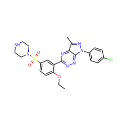 CCOc1ccc(S(=O)(=O)N2CCNCC2)cc1-c1nnc2c(n1)c(C)nn2-c1ccc(Cl)cc1 ZINC000473132446