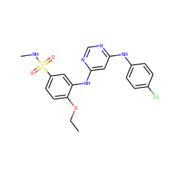 CCOc1ccc(S(=O)(=O)NC)cc1Nc1cc(Nc2ccc(Cl)cc2)ncn1 ZINC000198440184