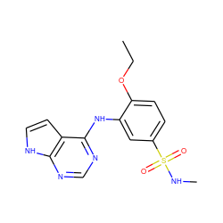 CCOc1ccc(S(=O)(=O)NC)cc1Nc1ncnc2[nH]ccc12 ZINC000204864310