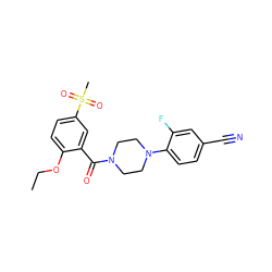 CCOc1ccc(S(C)(=O)=O)cc1C(=O)N1CCN(c2ccc(C#N)cc2F)CC1 ZINC000053296530