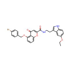 CCOc1ccc2[nH]cc(CCNC(=O)c3cc(=O)c4c(OCc5ccc(Br)cc5)cccc4o3)c2c1 ZINC001772611450