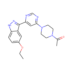 CCOc1ccc2[nH]nc(-c3cc(N4CCN(C(C)=O)CC4)ncn3)c2c1 ZINC000225551890