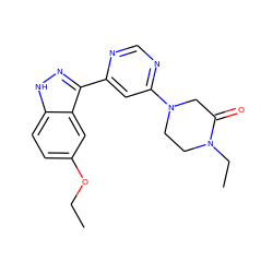 CCOc1ccc2[nH]nc(-c3cc(N4CCN(CC)C(=O)C4)ncn3)c2c1 ZINC000221365873