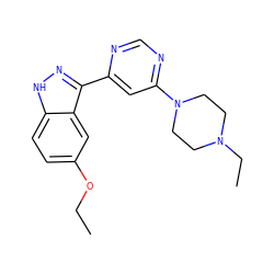 CCOc1ccc2[nH]nc(-c3cc(N4CCN(CC)CC4)ncn3)c2c1 ZINC000221342297