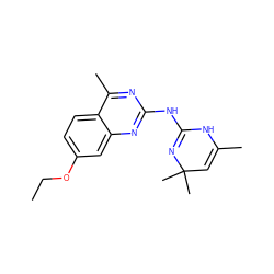 CCOc1ccc2c(C)nc(NC3=NC(C)(C)C=C(C)N3)nc2c1 ZINC000000028976