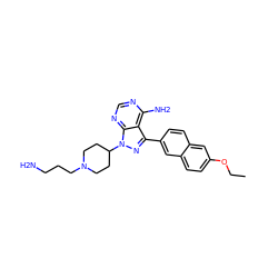 CCOc1ccc2cc(-c3nn(C4CCN(CCCN)CC4)c4ncnc(N)c34)ccc2c1 ZINC000084687738