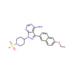 CCOc1ccc2cc(-c3nn(C4CCN(S(C)(=O)=O)CC4)c4ncnc(N)c34)ccc2c1 ZINC000084687175