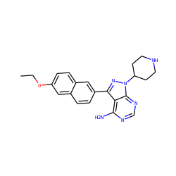 CCOc1ccc2cc(-c3nn(C4CCNCC4)c4ncnc(N)c34)ccc2c1 ZINC000084689164