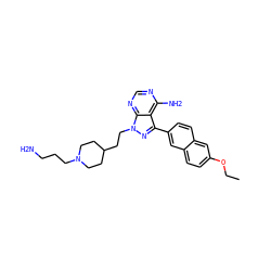 CCOc1ccc2cc(-c3nn(CCC4CCN(CCCN)CC4)c4ncnc(N)c34)ccc2c1 ZINC000084672321