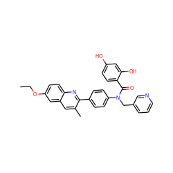 CCOc1ccc2nc(-c3ccc(N(Cc4cccnc4)C(=O)c4ccc(O)cc4O)cc3)c(C)cc2c1 ZINC000653747962