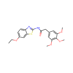 CCOc1ccc2nc(NC(=O)Cc3cc(OC)c(OC)c(OC)c3)sc2c1 ZINC000005635752