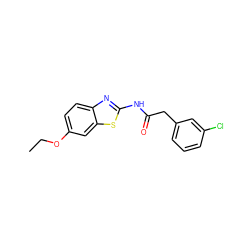 CCOc1ccc2nc(NC(=O)Cc3cccc(Cl)c3)sc2c1 ZINC000068741156