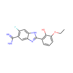 CCOc1cccc(-c2nc3cc(C(=N)N)c(F)cc3[nH]2)c1O ZINC000013444363