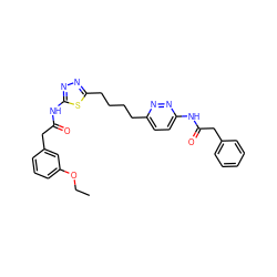 CCOc1cccc(CC(=O)Nc2nnc(CCCCc3ccc(NC(=O)Cc4ccccc4)nn3)s2)c1 ZINC000169698401