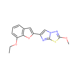 CCOc1cccc2cc(-c3cn4nc(OC)sc4n3)oc12 ZINC000143847834