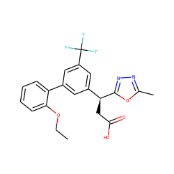 CCOc1ccccc1-c1cc([C@H](CC(=O)O)c2nnc(C)o2)cc(C(F)(F)F)c1 ZINC001772646798