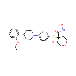 CCOc1ccccc1C1CCN(c2ccc(S(=O)(=O)C3(C(=O)NO)CCOCC3)cc2)CC1 ZINC000049047284