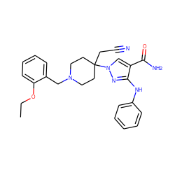 CCOc1ccccc1CN1CCC(CC#N)(n2cc(C(N)=O)c(Nc3ccccc3)n2)CC1 ZINC000220989082