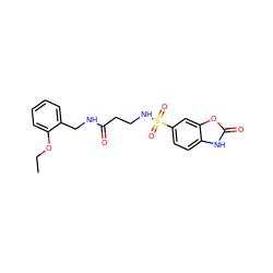 CCOc1ccccc1CNC(=O)CCNS(=O)(=O)c1ccc2[nH]c(=O)oc2c1 ZINC000015935167