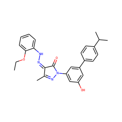 CCOc1ccccc1N/N=C1\C(=O)N(c2cc(O)cc(-c3ccc(C(C)C)cc3)c2)N=C1C ZINC000299866314