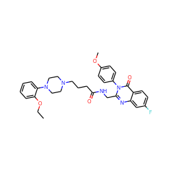 CCOc1ccccc1N1CCN(CCCC(=O)NCc2nc3cc(F)ccc3c(=O)n2-c2ccc(OC)cc2)CC1 ZINC000029123154