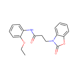 CCOc1ccccc1NC(=O)CCn1c(=O)oc2ccccc21 ZINC000003907388