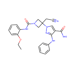 CCOc1ccccc1NC(=O)N1CC(CC#N)(n2cc(C(N)=O)c(Nc3ccccc3)n2)C1 ZINC000222093883